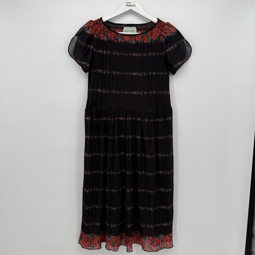 Patty O’Neil Vintage 80s Black Floral Girls Dress Size 5 Sheer